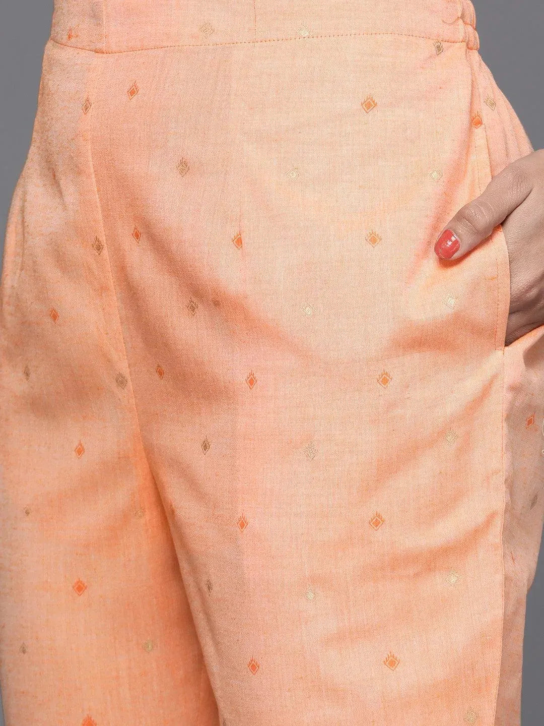 

Orange Yoke Design Cotton Straight Kurta With Dupatta