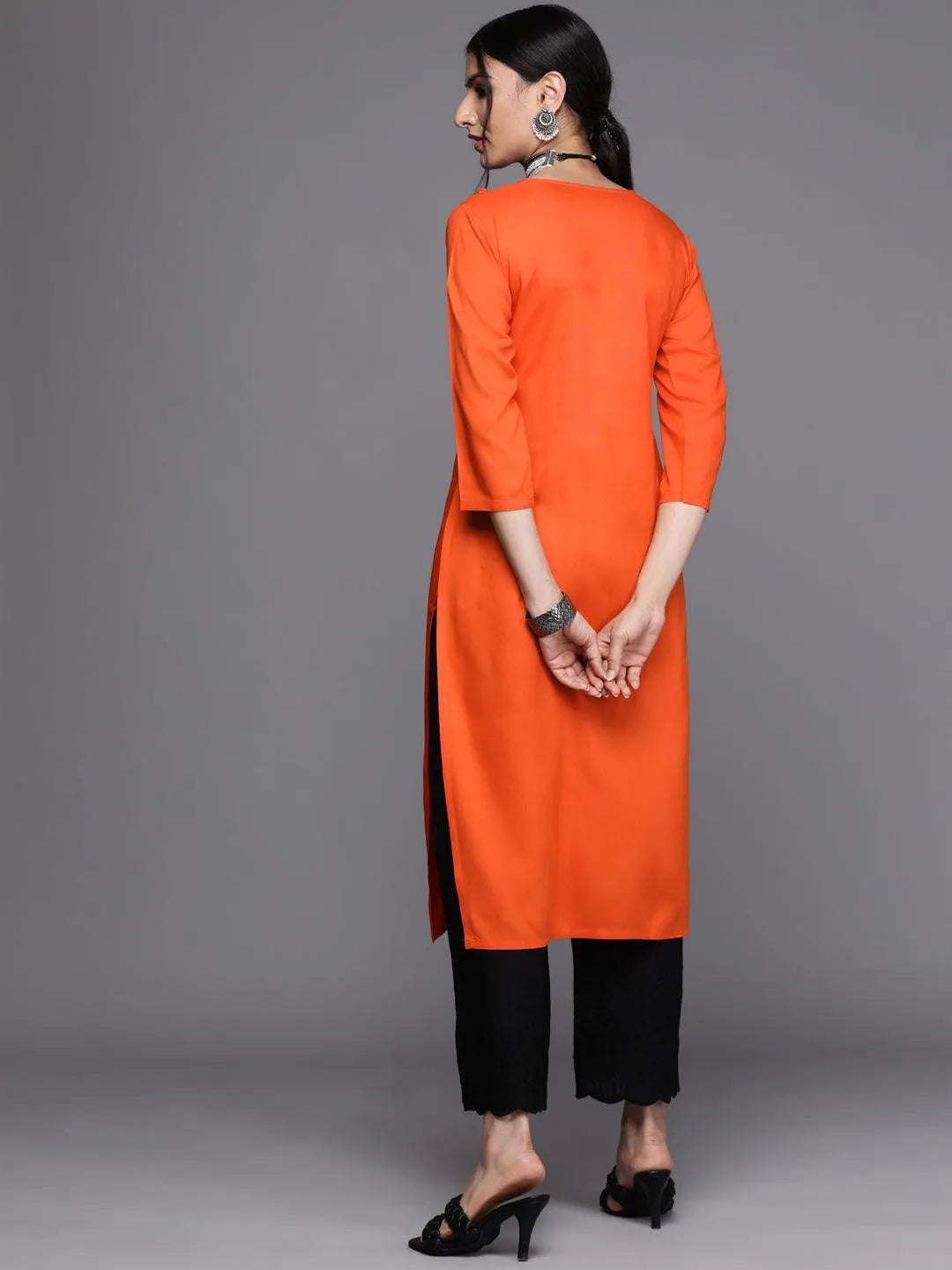 Orange Yoke Design Rayon Kurta - Libas 