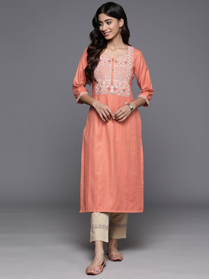 Orange Yoke Design Rayon Straight Kurta - Libas