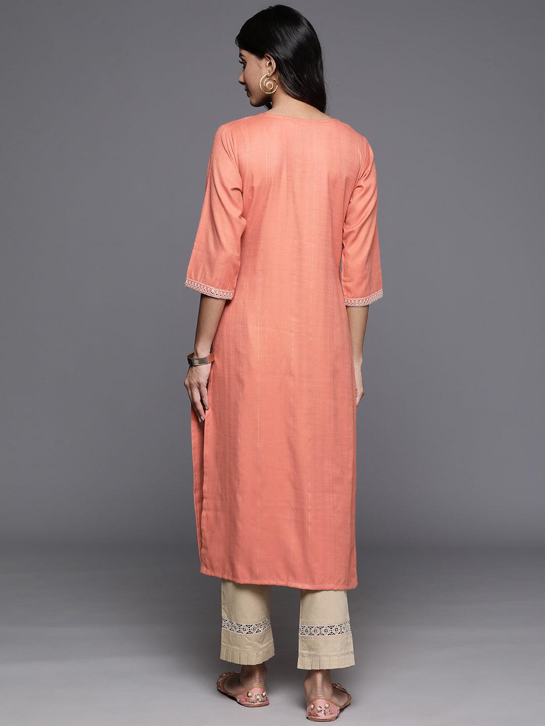 Orange Yoke Design Rayon Straight Kurta - Libas