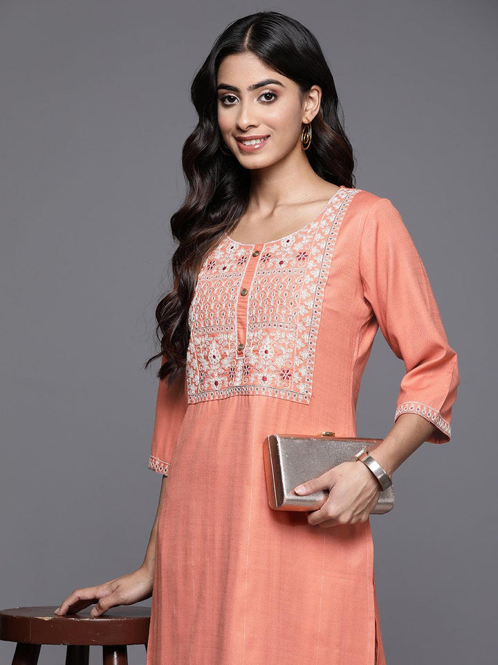 Orange Yoke Design Rayon Straight Kurta - Libas