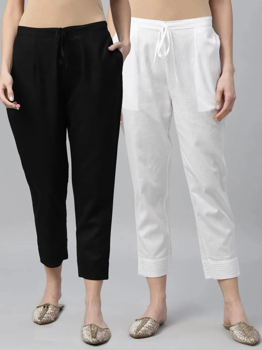 Pack of 2 Solid Cotton Trousers - Libas 