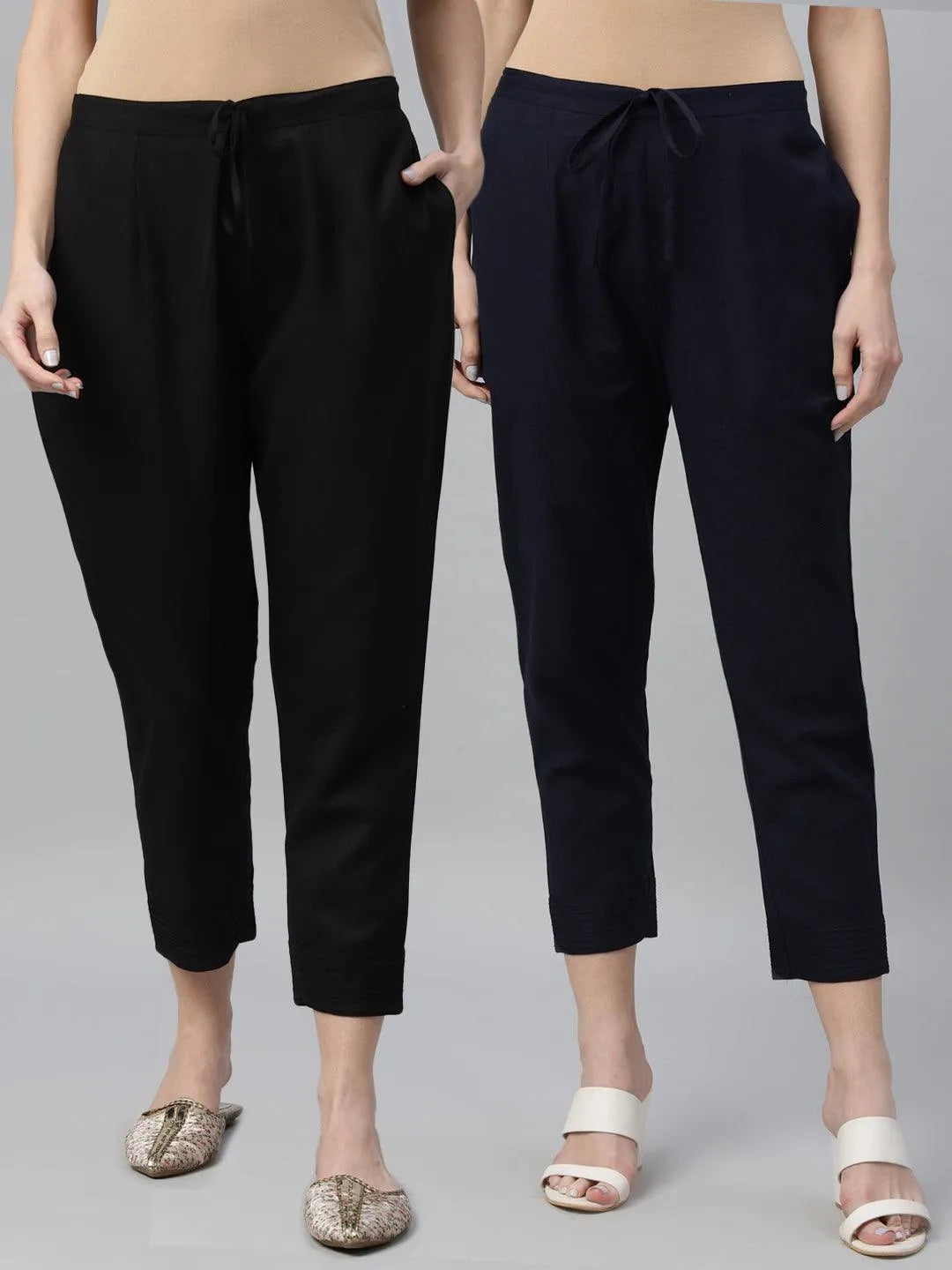 Pack of 2 Solid Cotton Trousers - Libas 