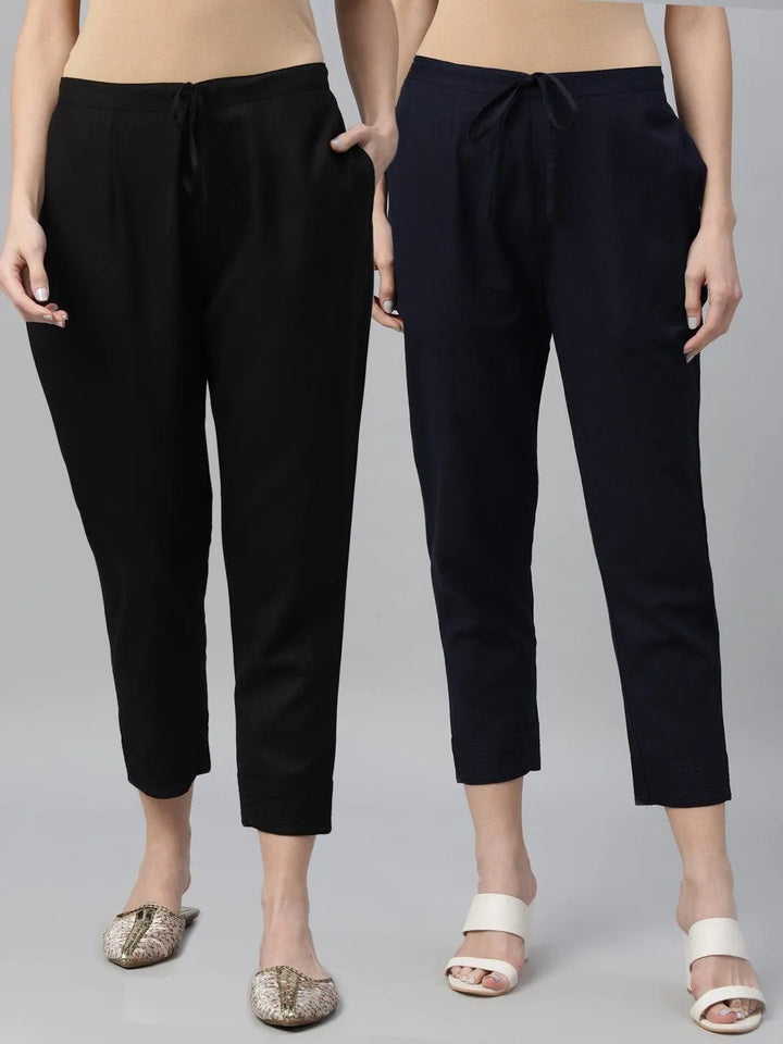 Pack of 2 Solid Cotton Trousers - Libas