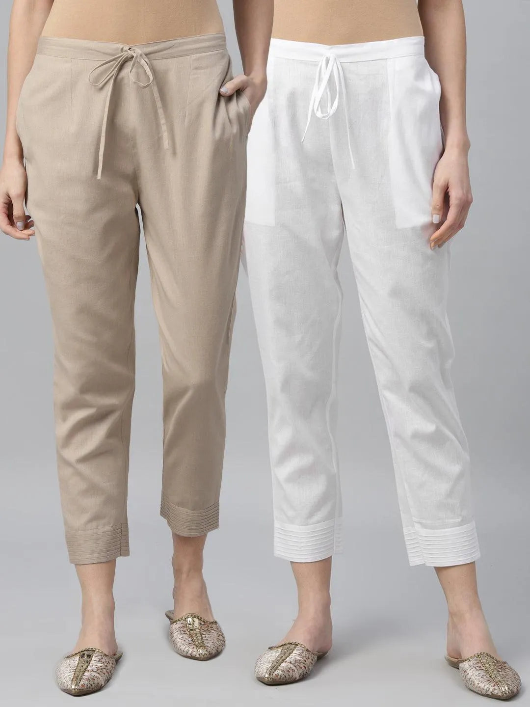 Pack of 2 Solid Cotton Trousers - Libas 