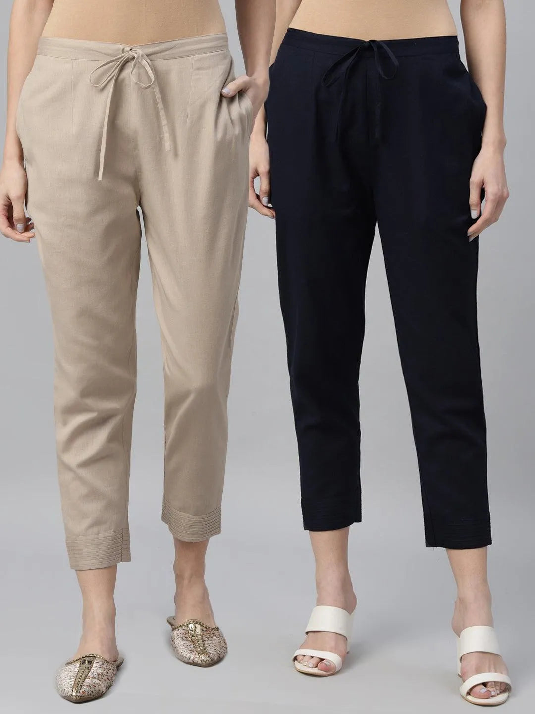 Pack of 2 Solid Cotton Trousers - Libas 