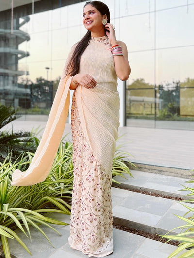 Pant Saree: Rent Grey Lace Dhoti Pant Saree Online