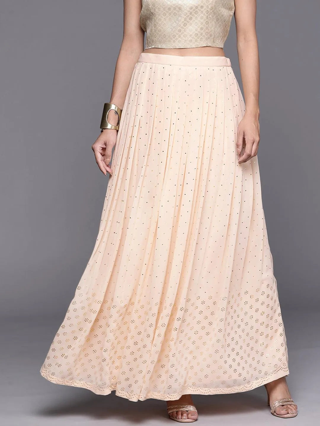 Peach Embellished Georgette Skirt - Libas 