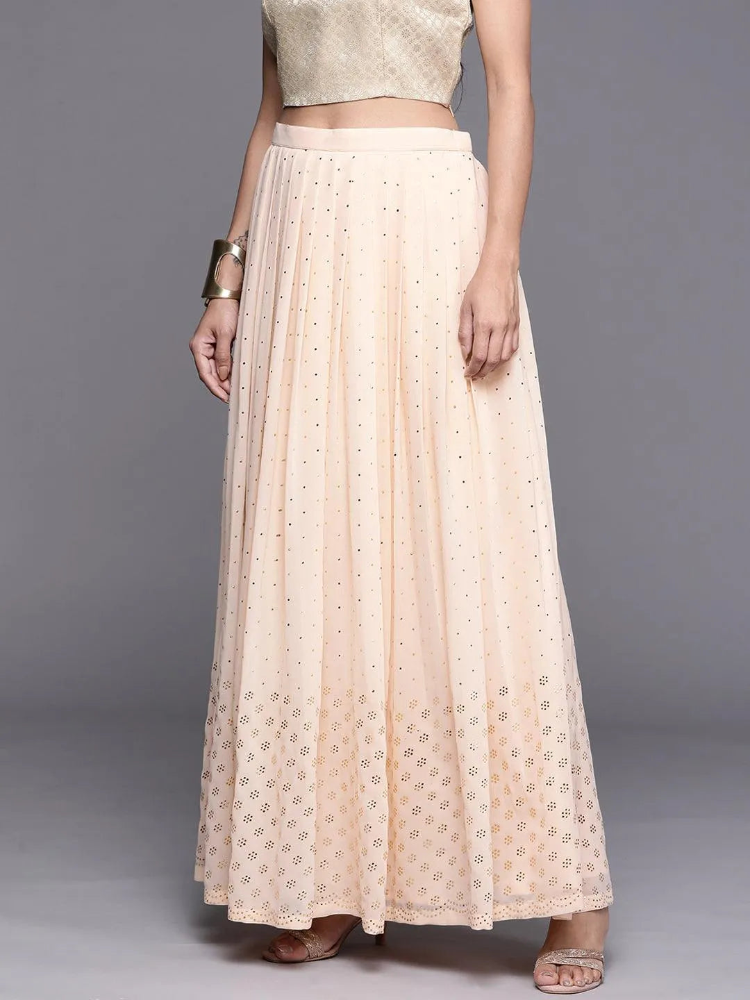 Peach Embellished Georgette Skirt - Libas