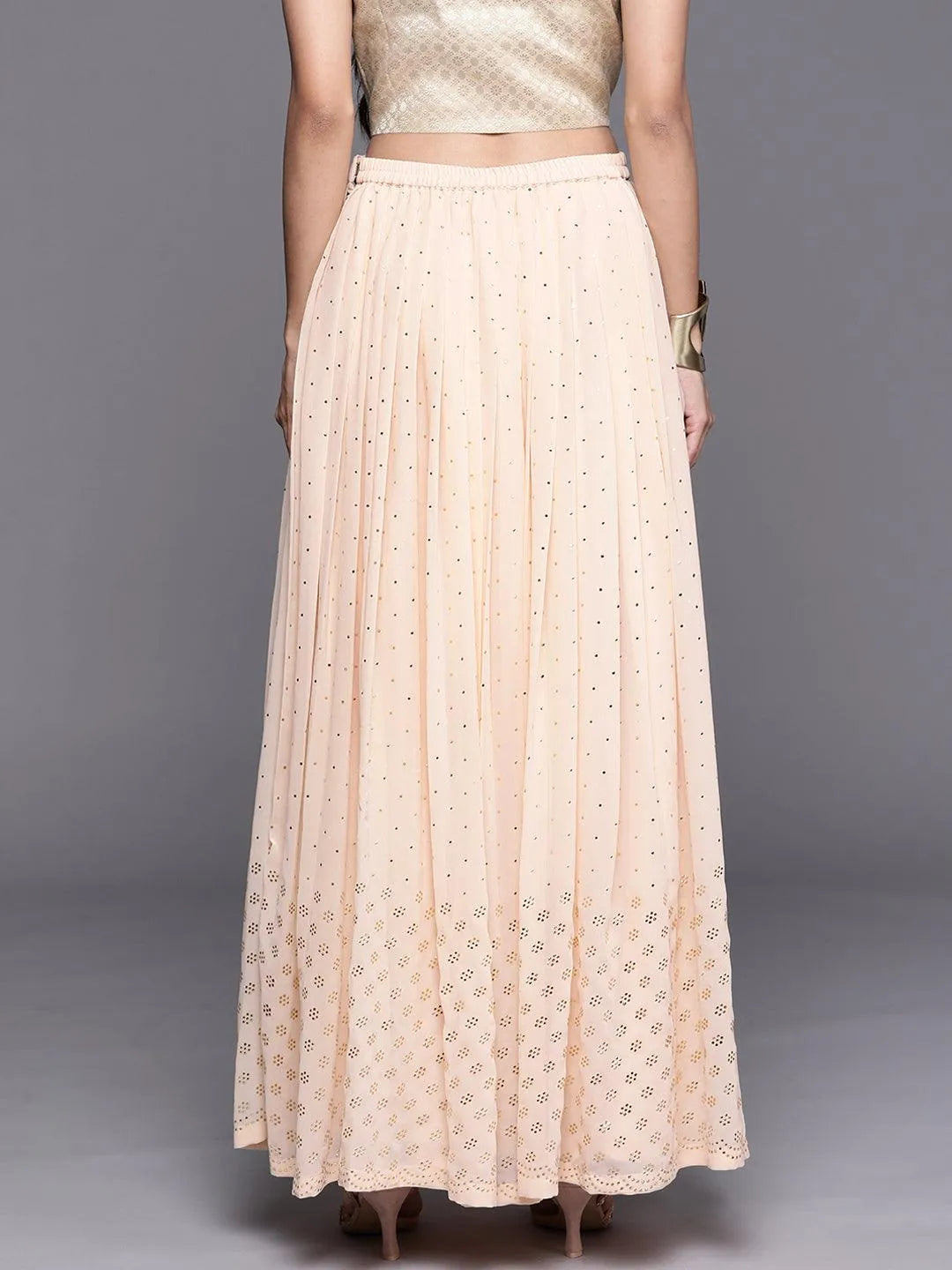 Peach Embellished Georgette Skirt - Libas 