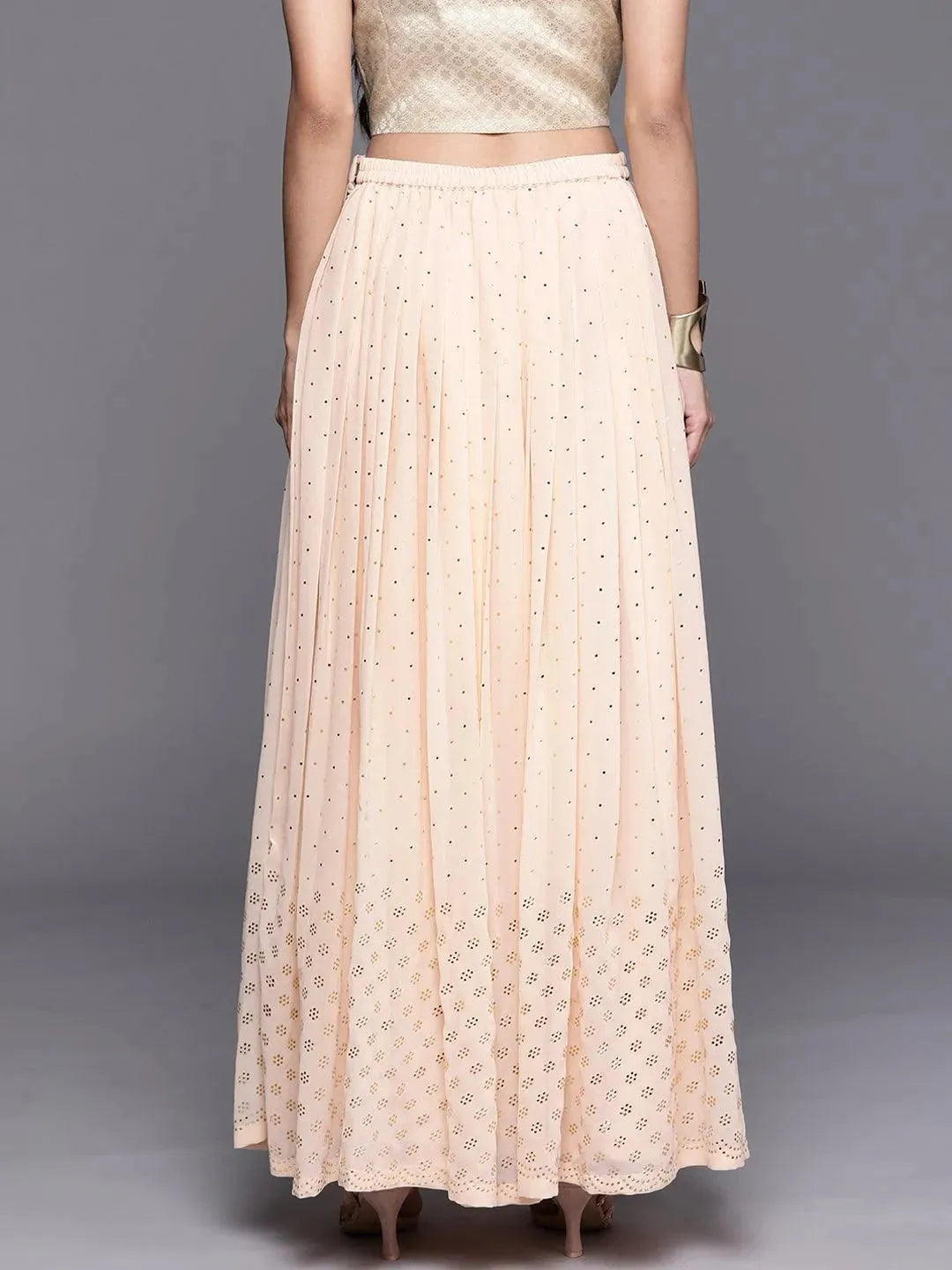 

Peach Embellished Georgette Skirt