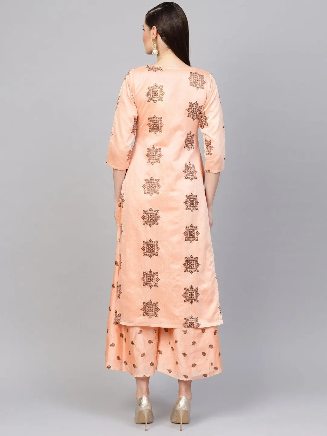 Peach Embroidered Chanderi Kurta Set - Libas