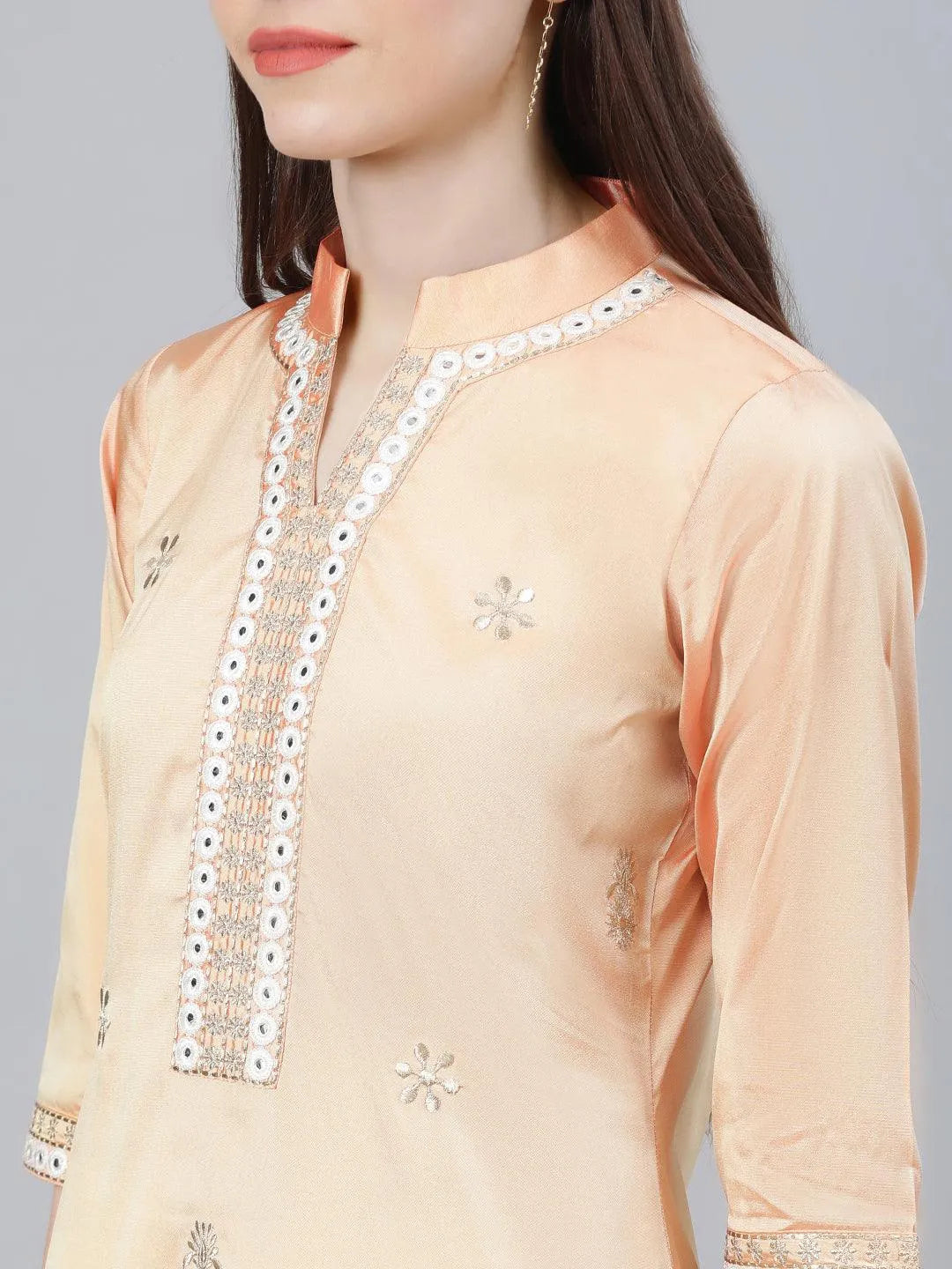 Peach Embroidered Chanderi Kurta Set - Libas