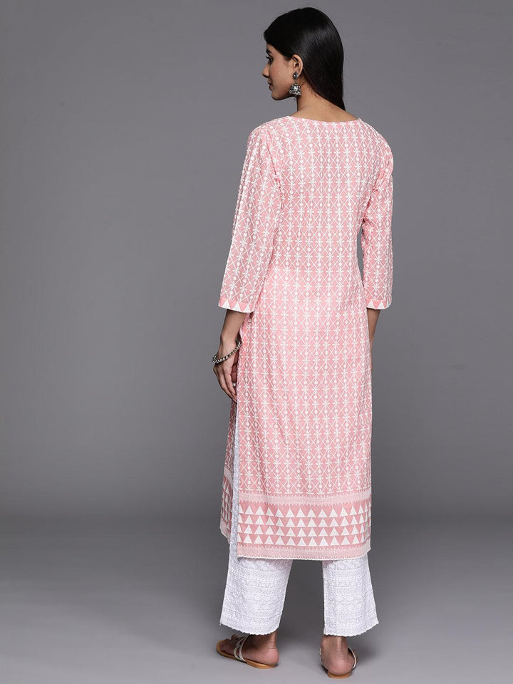 Peach Embroidered Cotton Straight Kurta - Libas