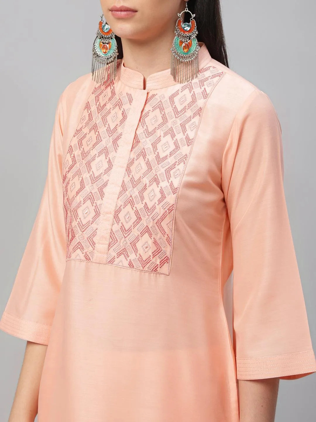 

Buy Peach Embroidered Crepe Kurta - 9158-XS | Libas Ethnic Wear Online