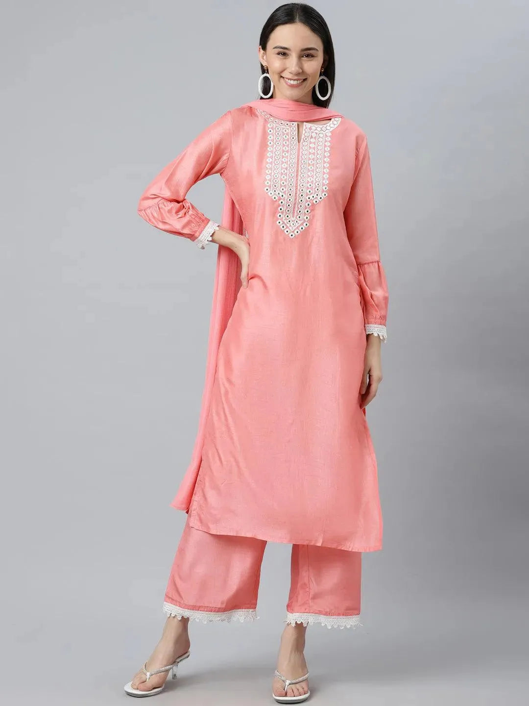 

Buy Peach Embroidered Silk Blend Suit Set - 6857- | Libas Ethnic Wear Online