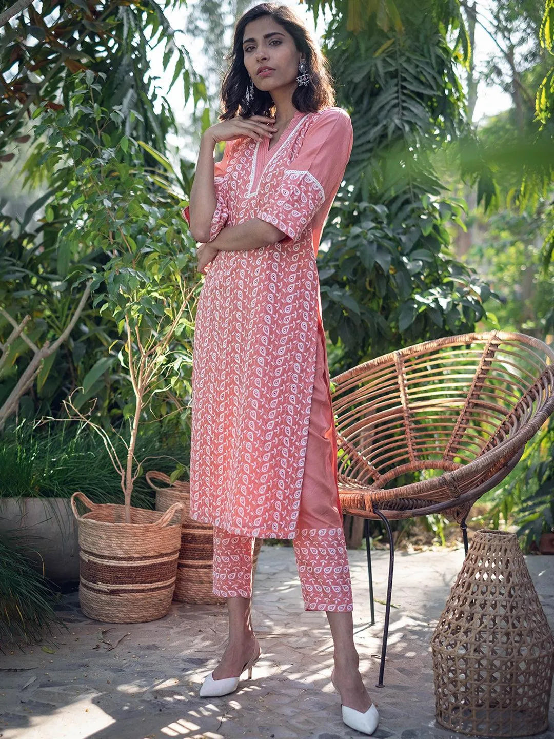 Peach Embroidered Silk Kurta - Libas