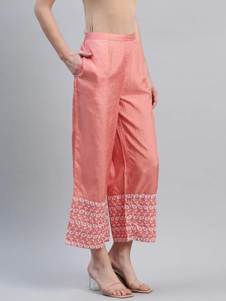 Peach Embroidered Silk Palazzos - Libas