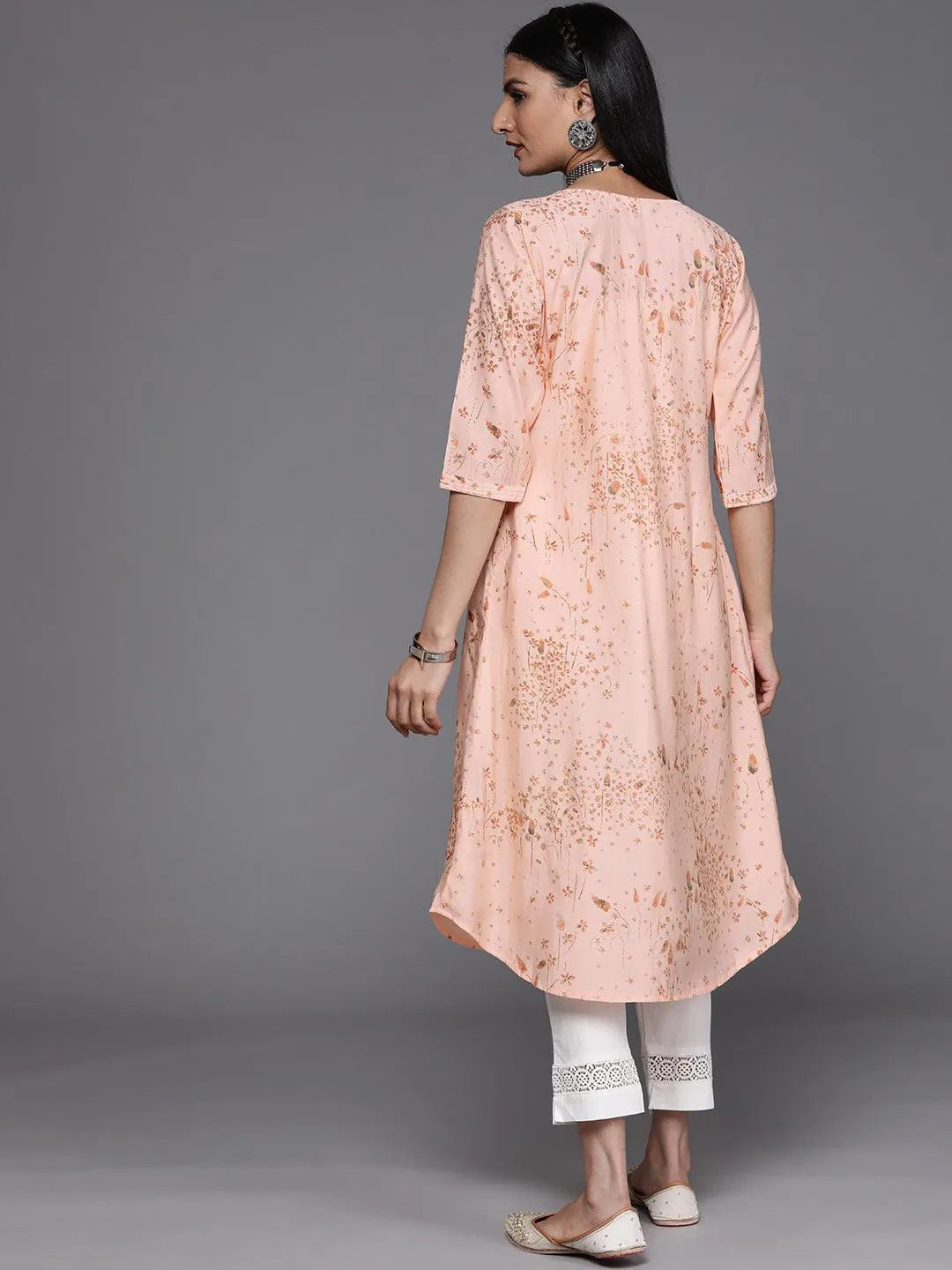 Peach Printed Chanderi Silk Kurta - Libas 