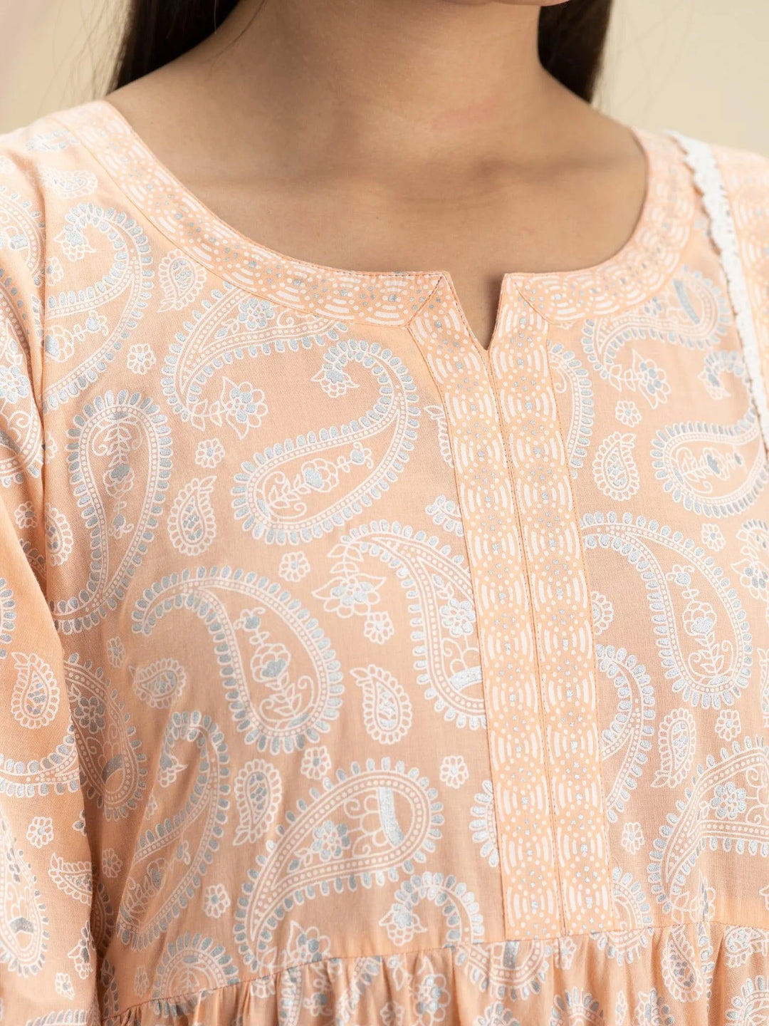 Peach Printed Cotton Suit Set - Libas 