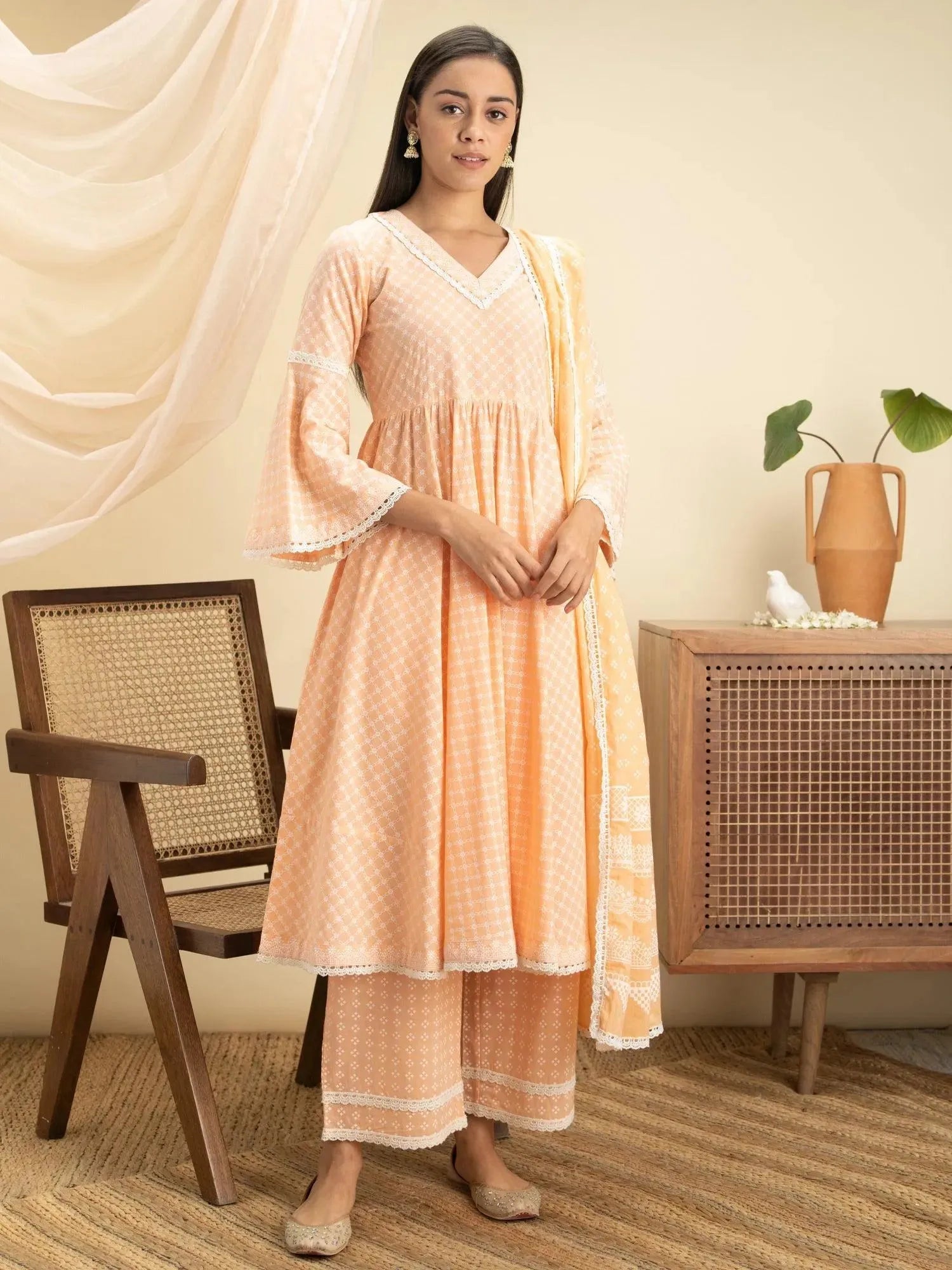 

Buy Peach Printed Cotton Suit Set - 20042O-XS | Libas Ethnic Wear Online