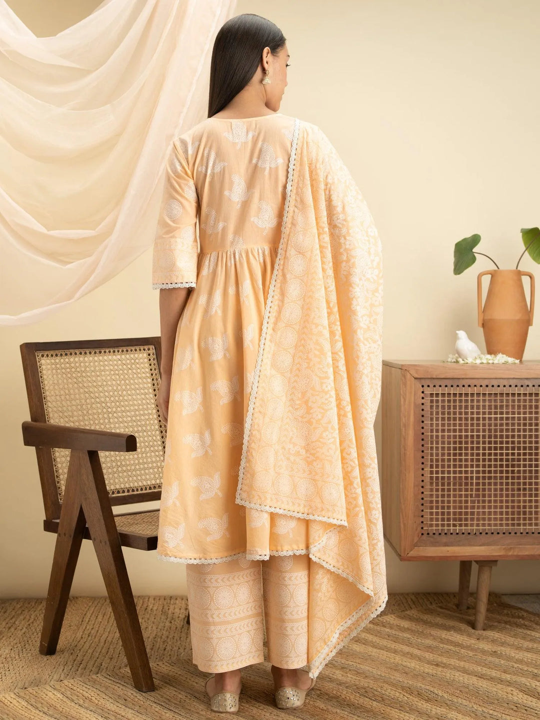 Peach Printed Cotton Suit Set - Libas 