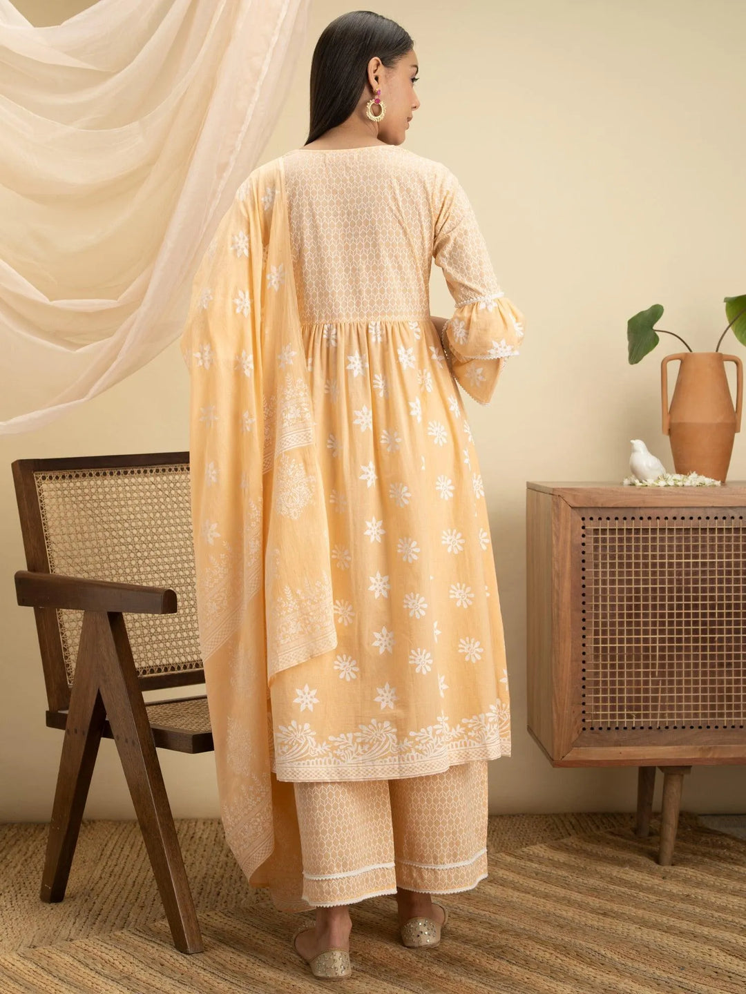 Peach Printed Cotton Suit Set - Libas 