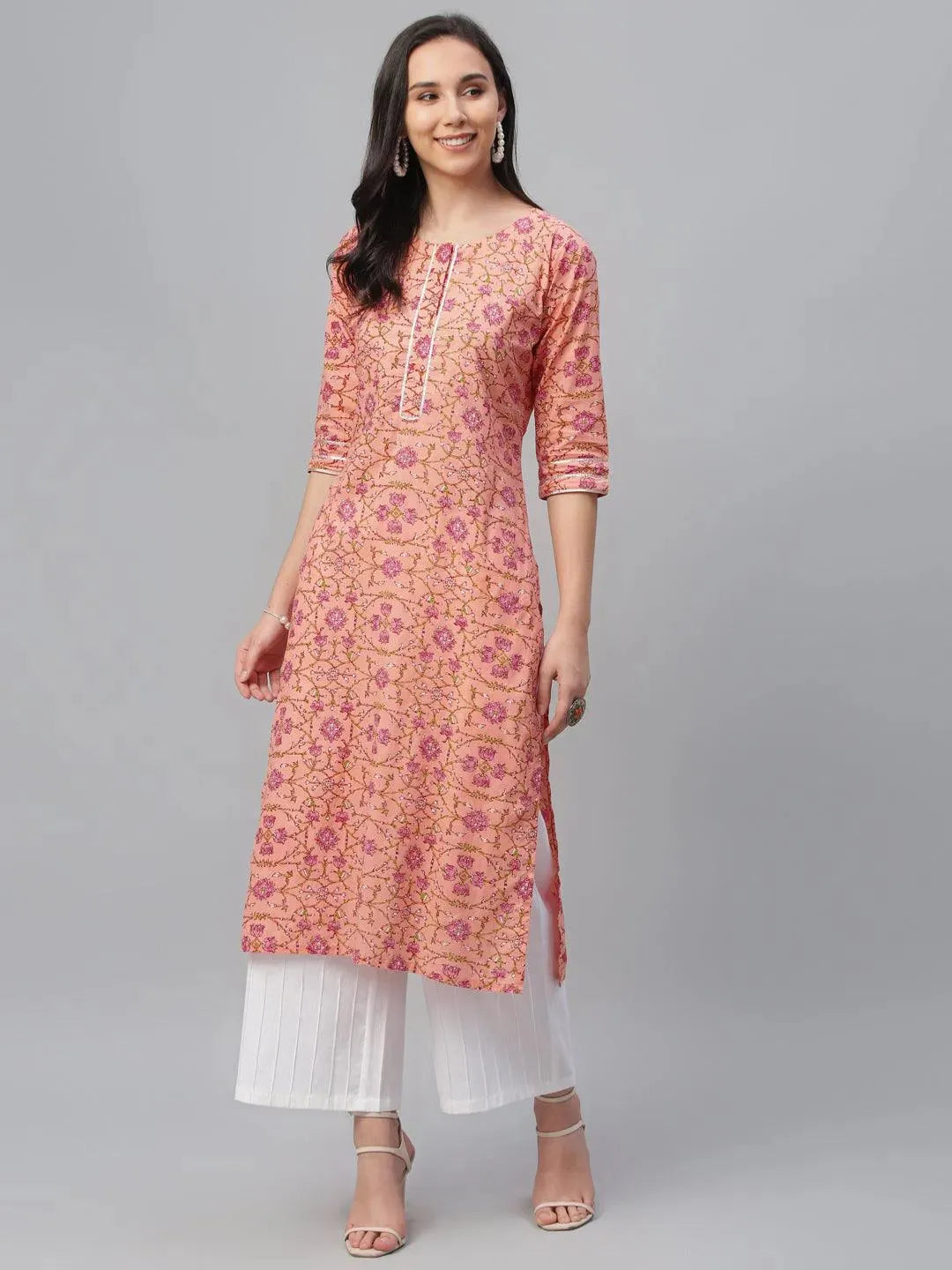 

Buy Peach Printed Cotton Kurta - 9107F-XS | Libas Ethnic Wear Online