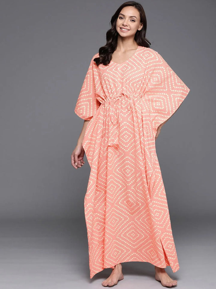 Peach Printed Cotton Nightdress - Libas