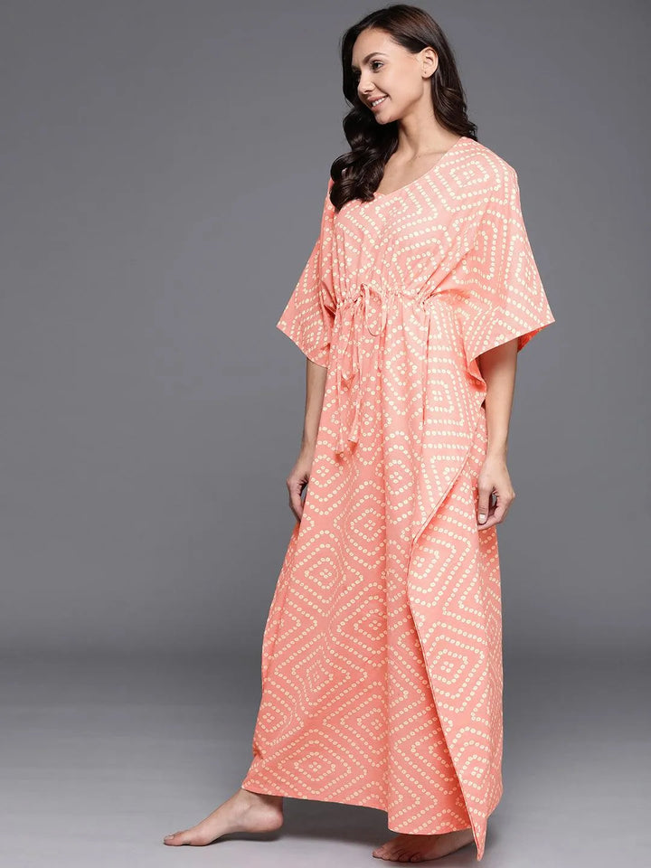 Peach Printed Cotton Nightdress - Libas