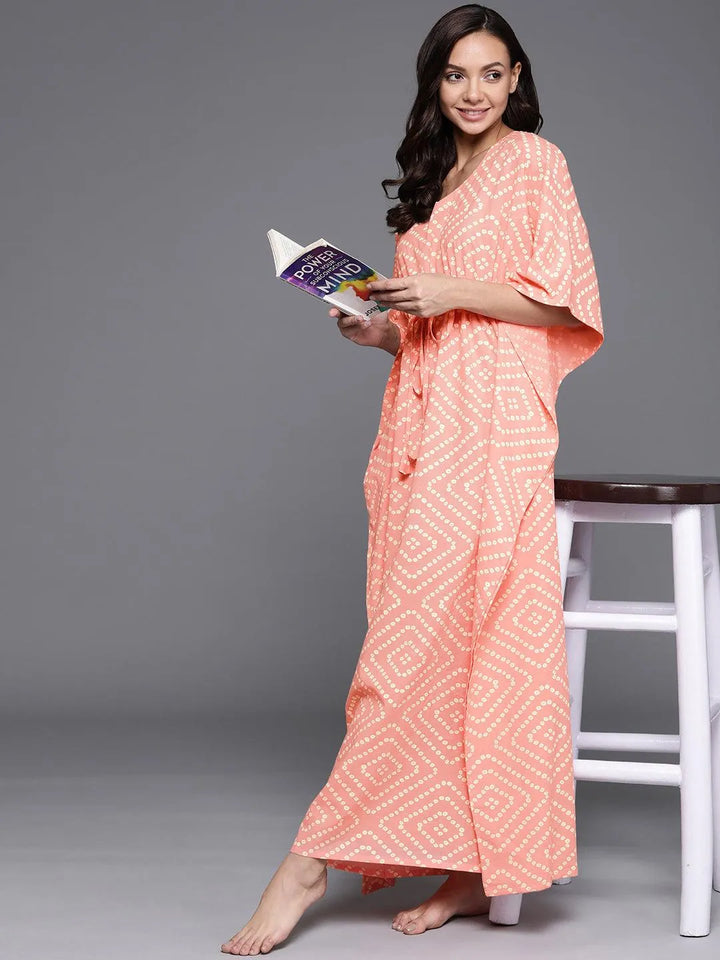 Peach Printed Cotton Nightdress - Libas