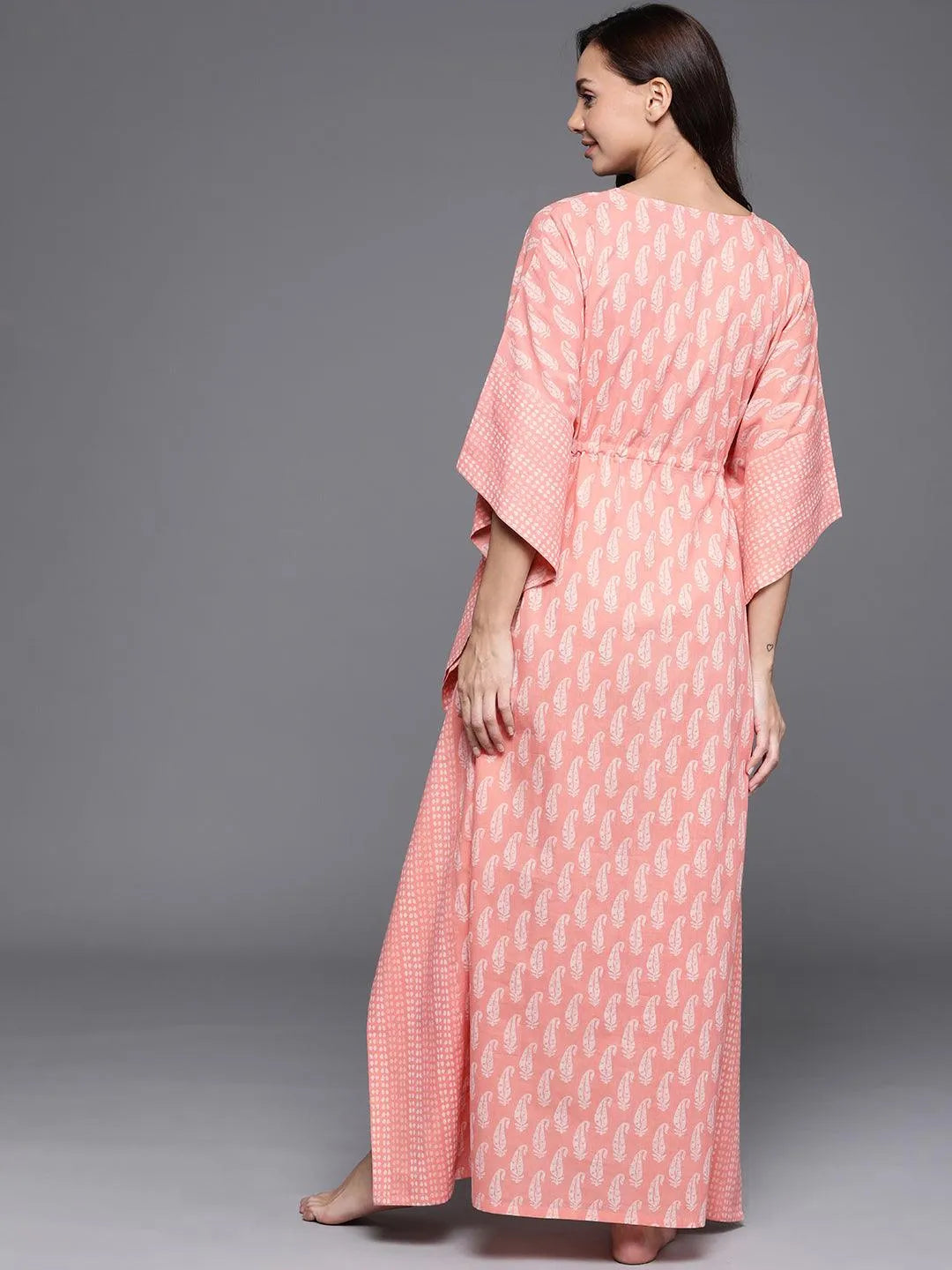 Peach Printed Cotton Nightdress - Libas