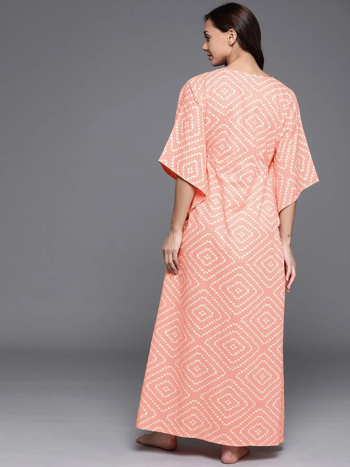 Peach Printed Cotton Nightdress - Libas