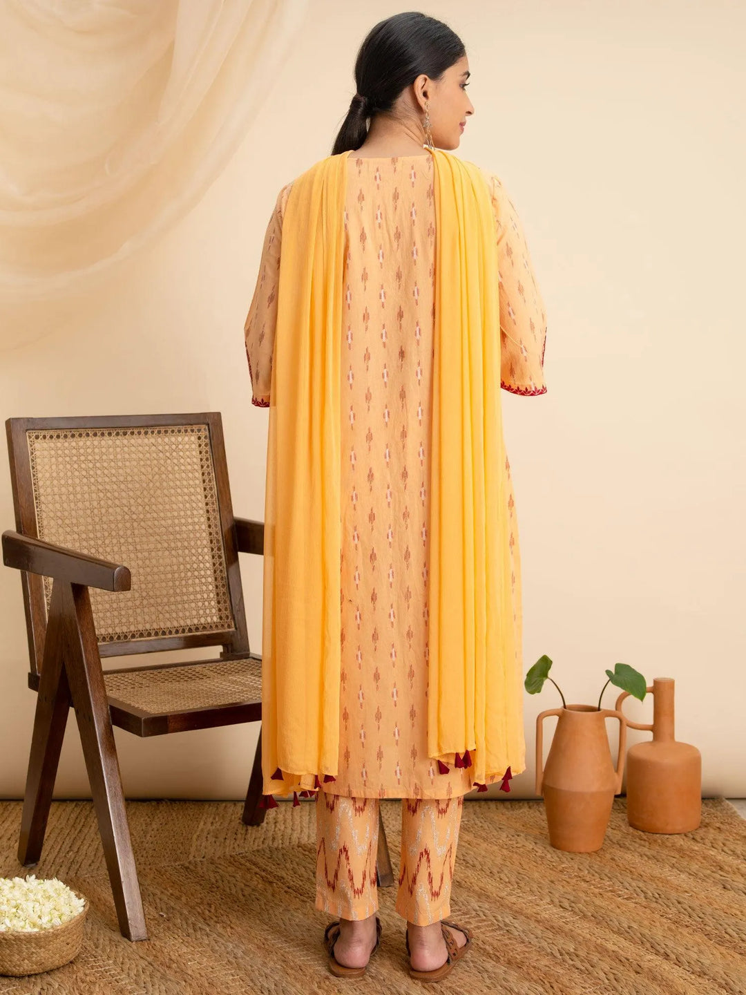 Peach Printed Cotton Suit Set - Libas 