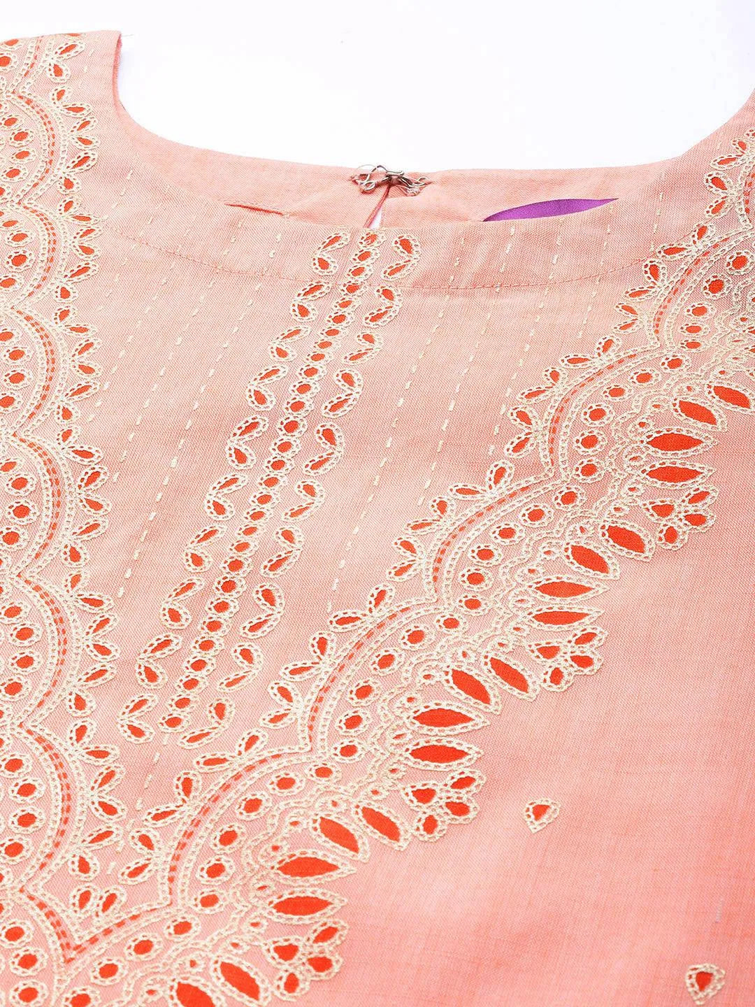 Peach Printed Cotton Suit Set - Libas