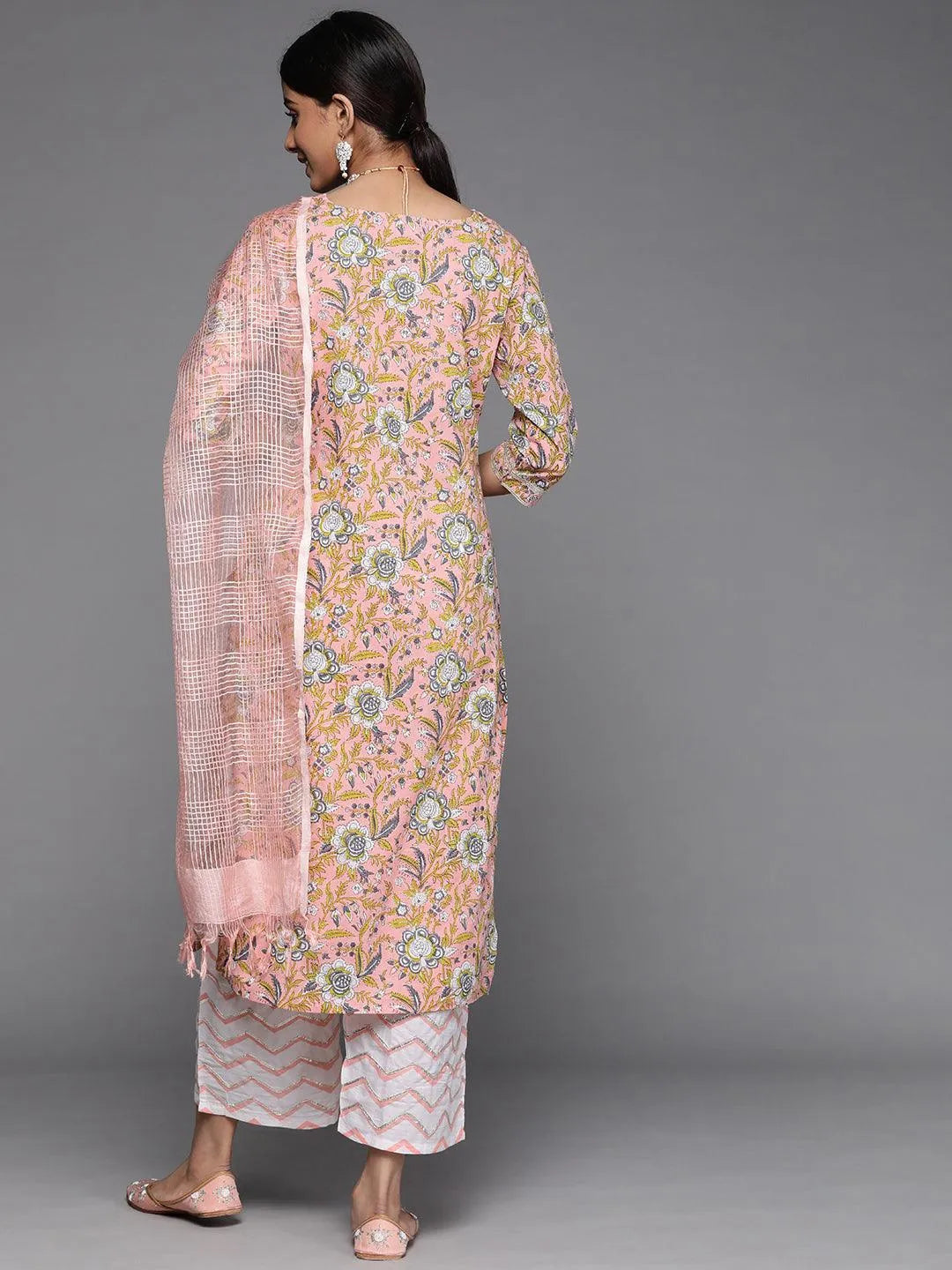 Peach Printed Cotton Suit Set - Libas