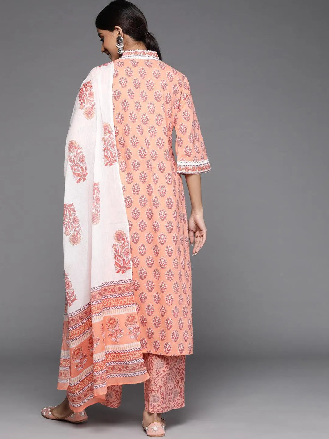 Peach Printed Cotton Suit Set - Libas 