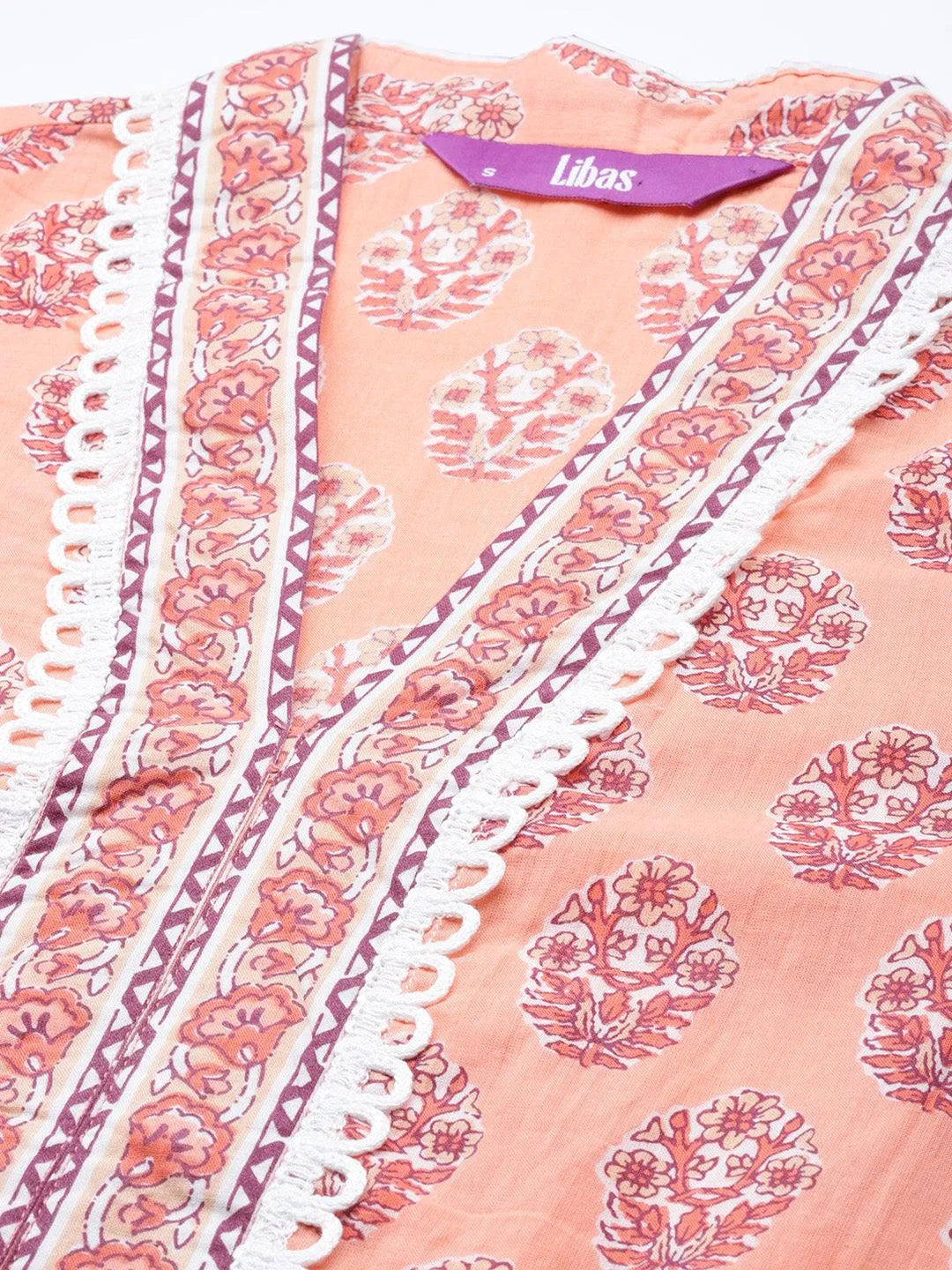 Peach Printed Cotton Suit Set - Libas 