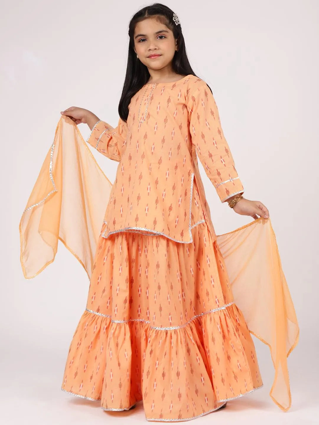 Peach Printed Cotton Straight Suit Set - Libas 