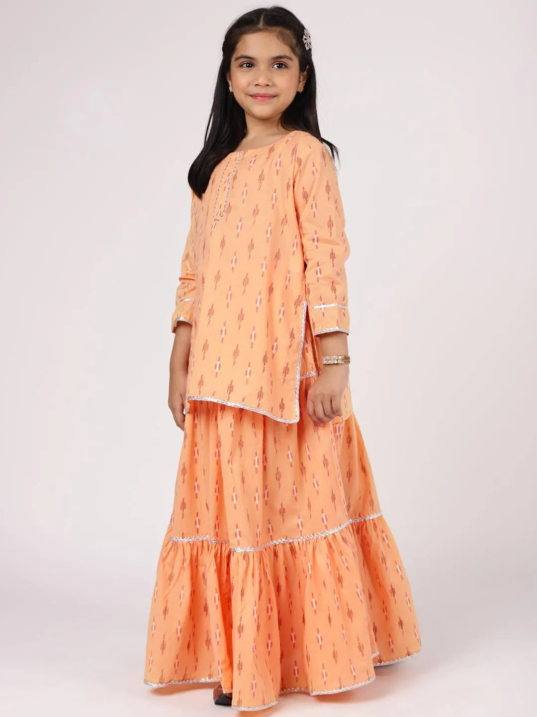 Peach Printed Cotton Straight Suit Set - Libas