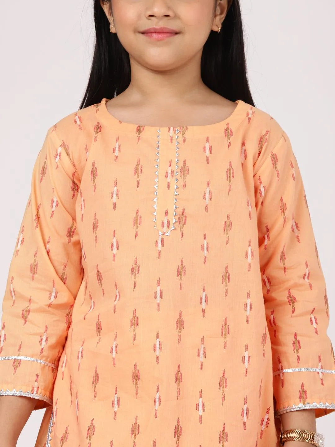 Peach Printed Cotton Straight Suit Set - Libas 