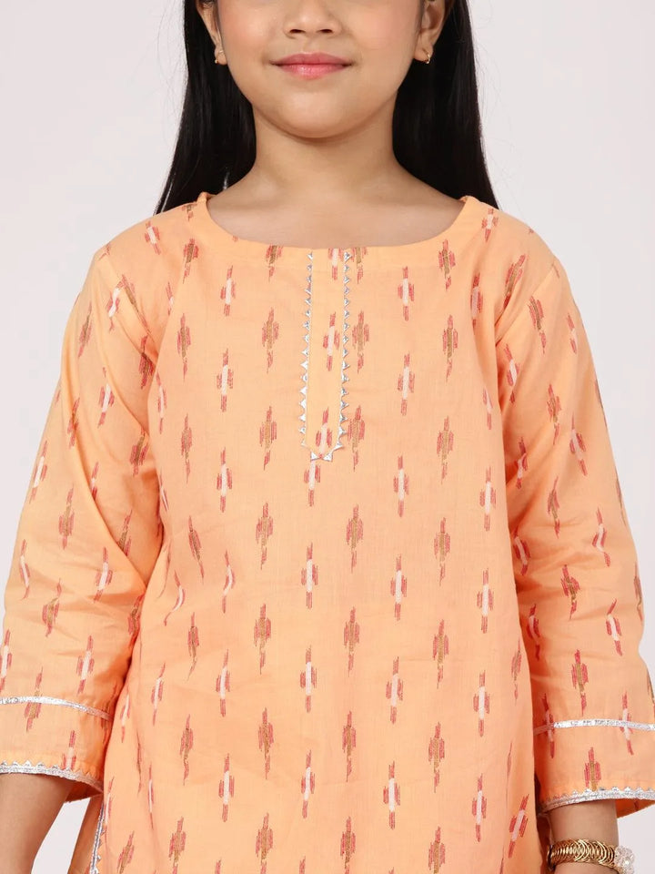 Peach Printed Cotton Straight Suit Set - Libas