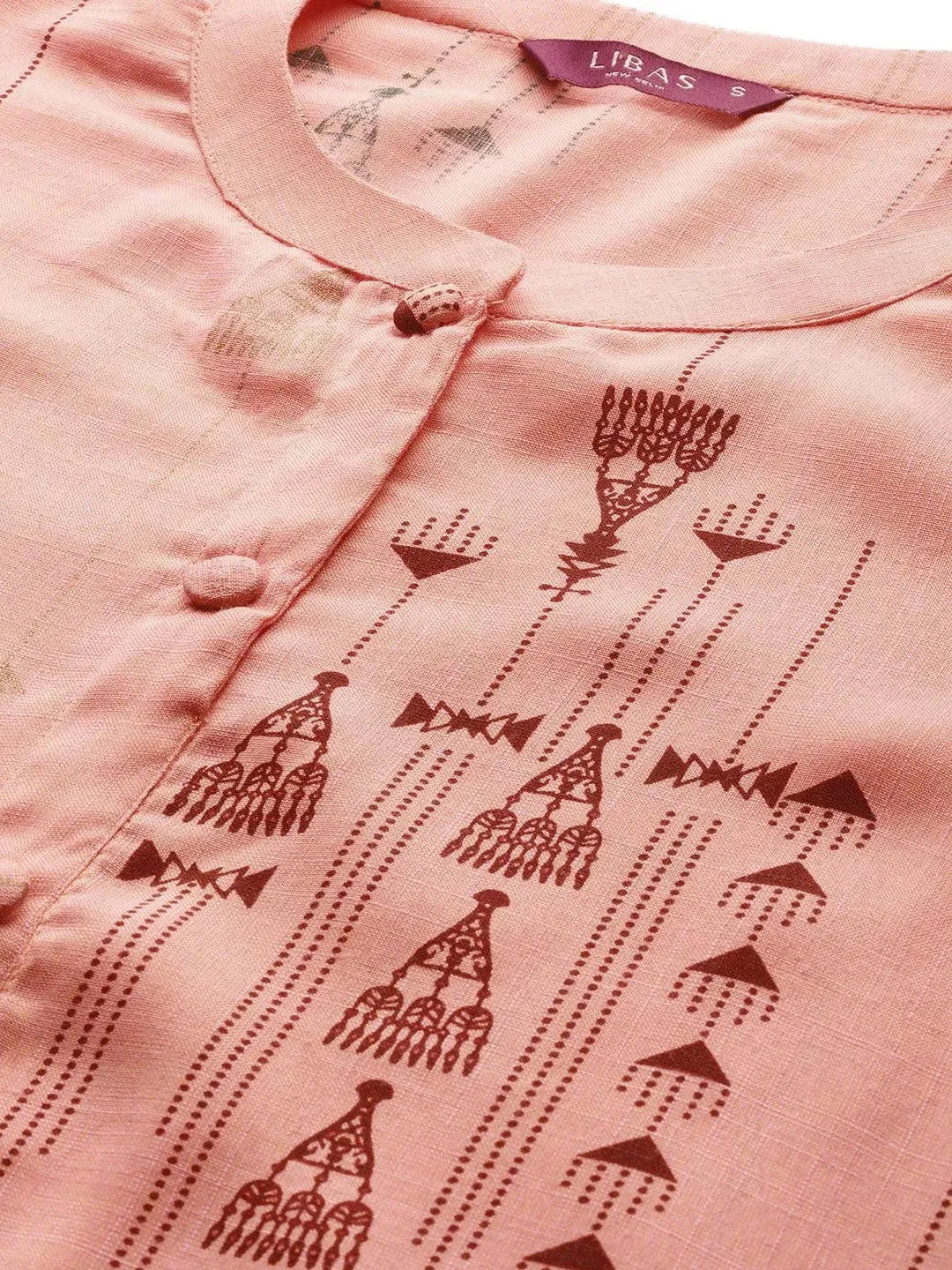 

Peach Printed Rayon Kurta