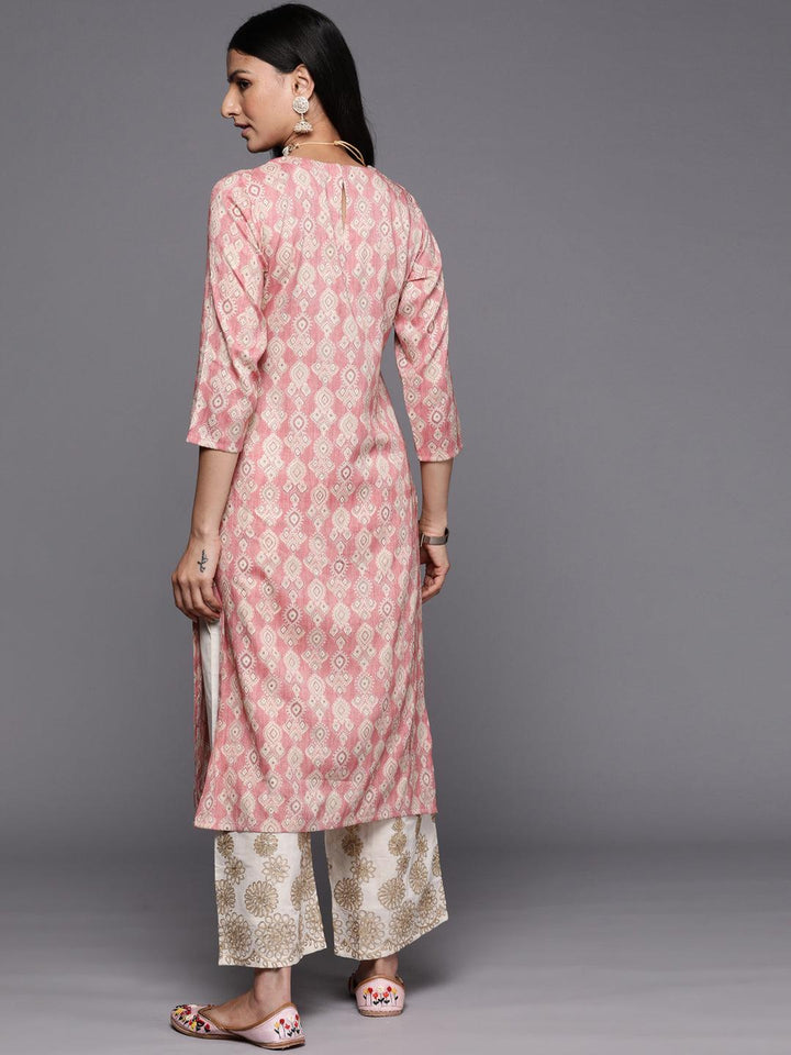 Peach Printed Rayon Straight Kurta - Libas