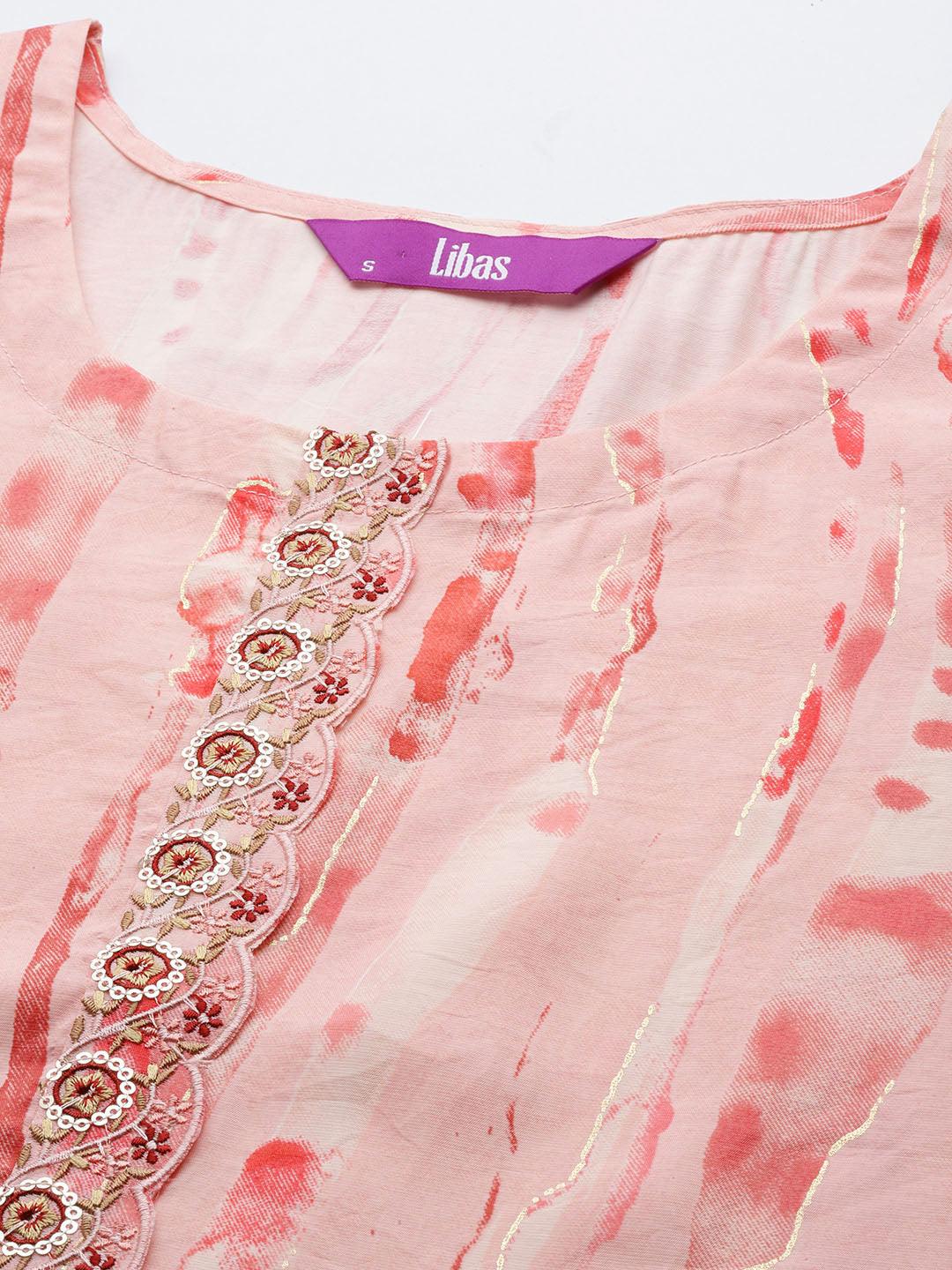 Peach Printed Silk Straight Kurta - Libas 