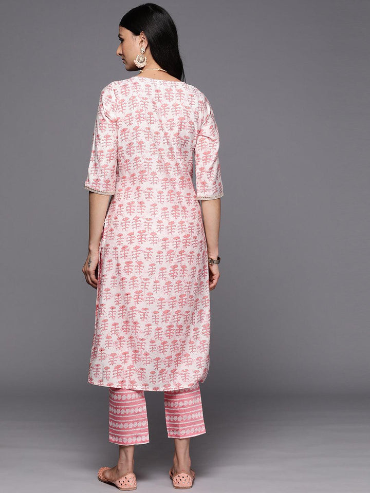 Peach Printed Silk Straight Kurta Set With Trousers - Libas