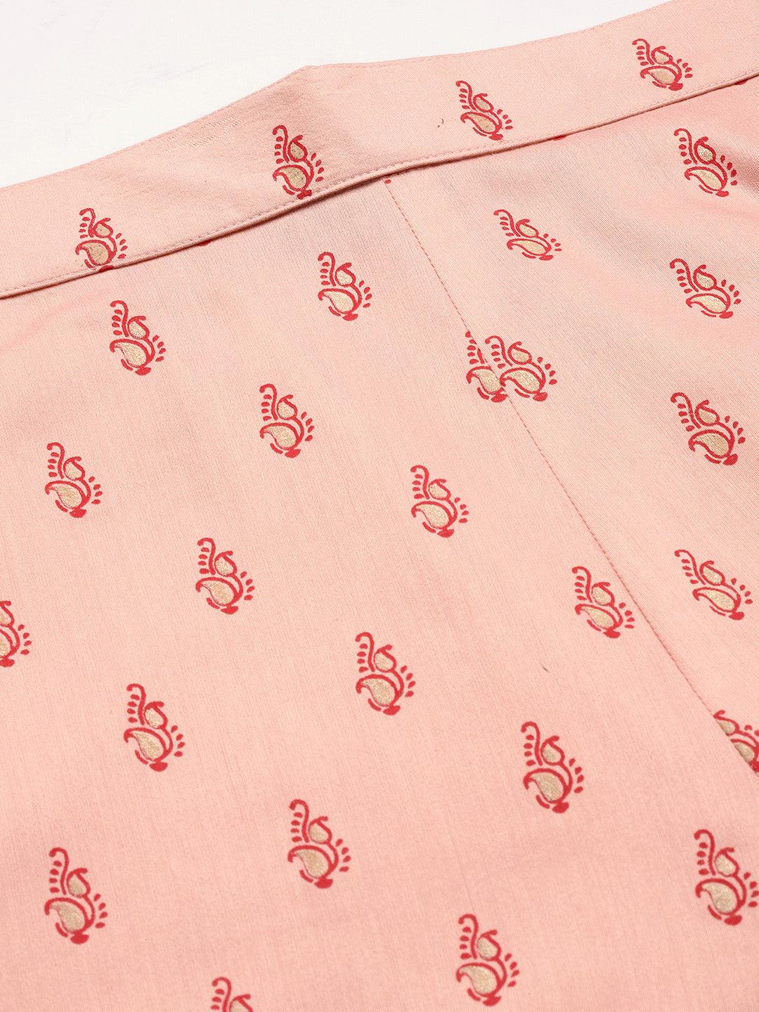 Peach Printed Silk Trousers