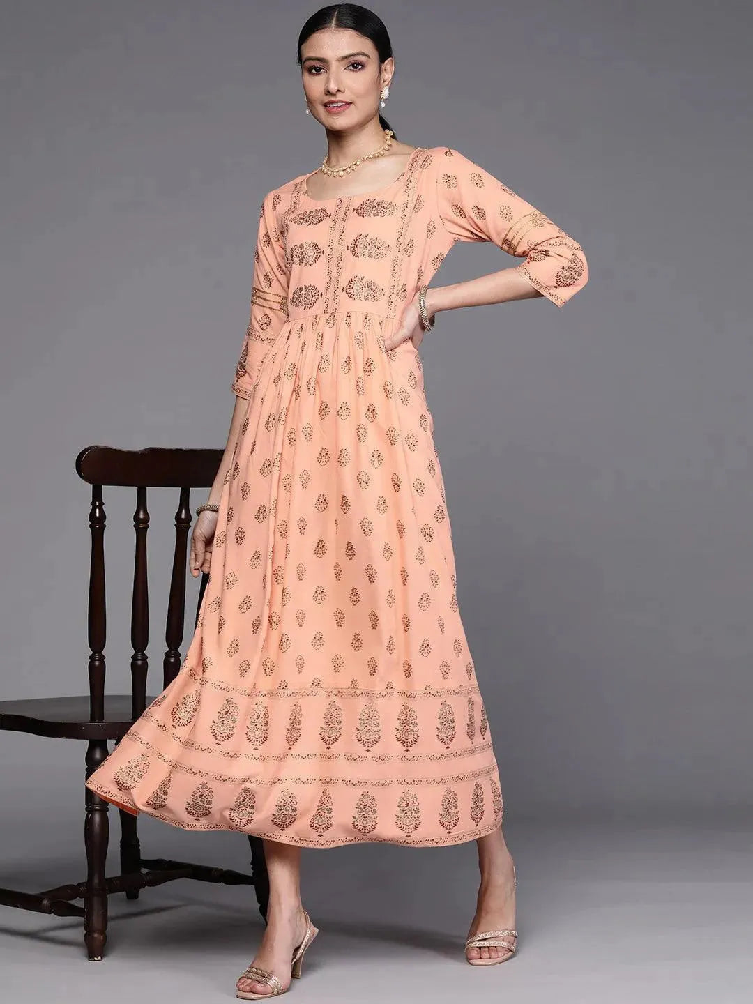 

Buy Peach Printed Viscose Rayon Dress - 23203O-XS | Libas Ethnic Wear Online