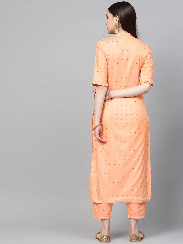 Peach Self Design Polyester Kurta Set - Libas