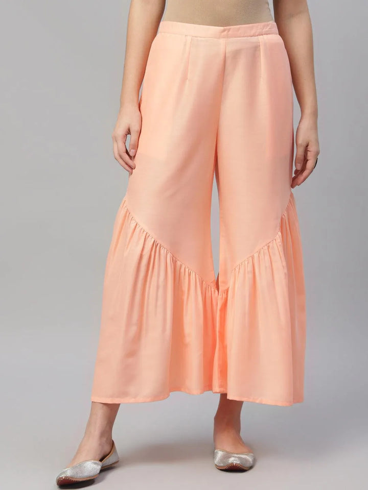 Peach Solid Polyester Sharara Pants - Libas